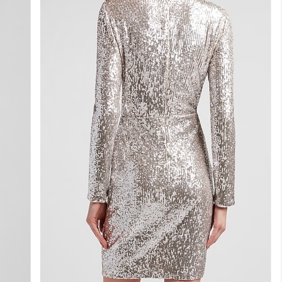 Express Silver Sequin Wrap Front Sheath Dress - Picture 2 of 4
